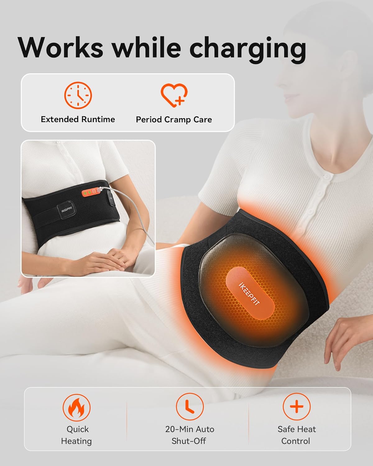 IKEEPFIT Portable Heating Pad for Back, FSA Eligible HSA, Cordless Heat Belt with Massager for Lower Back Pain Relief, Battery Powered 8000 mAh Rechargeable, MAXwarm 3.0, Gift for Women Men 90-310 lb