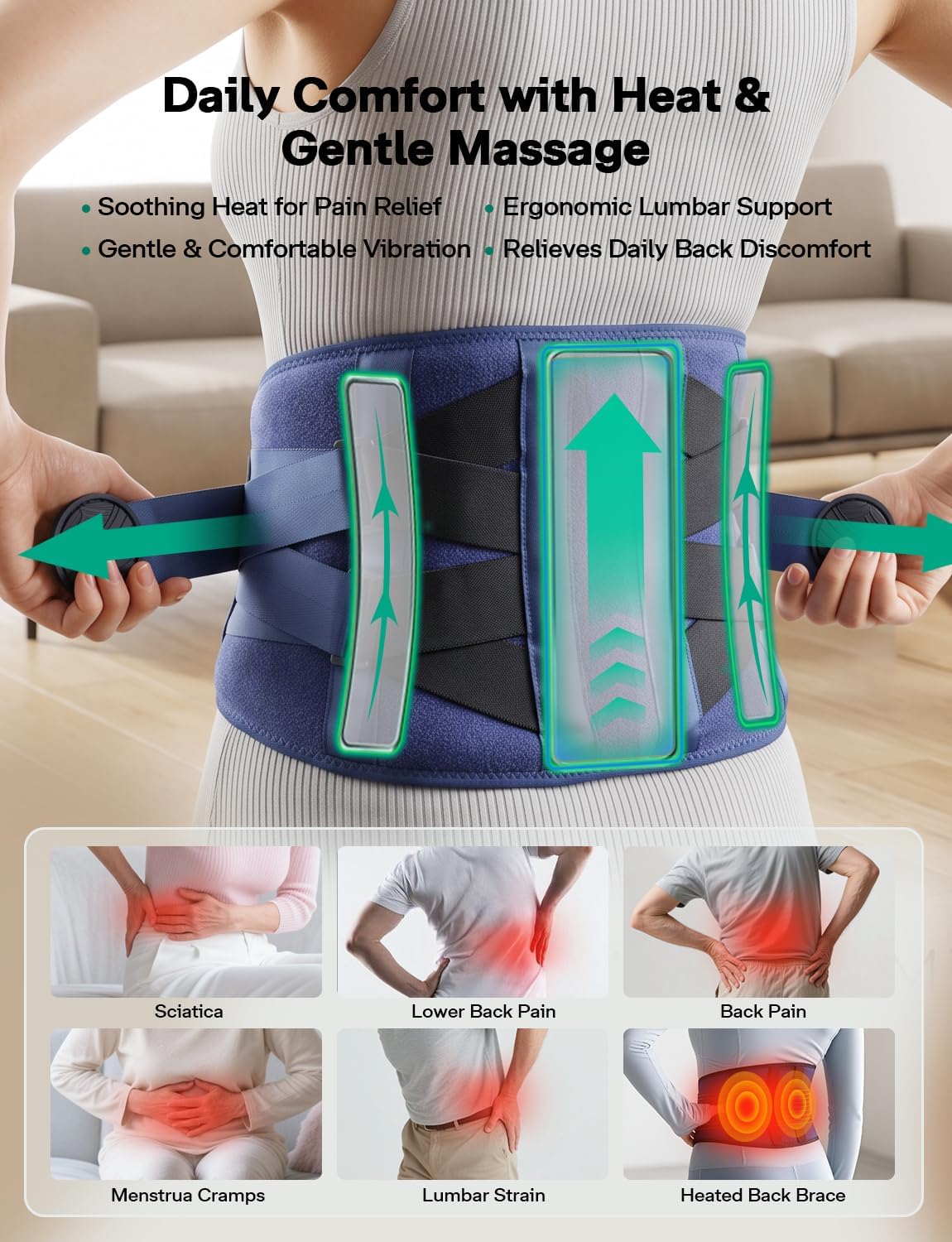 10000mAh Cordless Heating Pad for Back Pain Relief, Rechargeable Wearable Back Massager with 3 Heat, 5 Vibration & Timer, Portable Heating Pad for Daily Comfort Anywhere, Gifts for Women Men Mom Dad