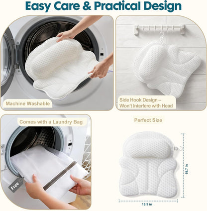 Bath Pillow Bathtub Pillow, Luxury Bath Pillows for Tub with Head, Neck & Back Support, 4D Air Mesh Bath tub Pillow with Extended Wings, Non-Slip Suction Cups Relaxing Spa Gift for Woman