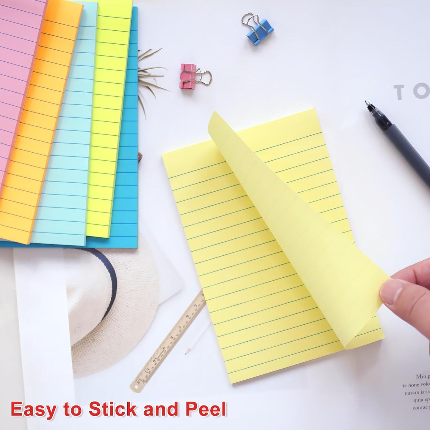HQCME 9 Pack Lined Sticky Notes 4X6 in Post, 9 Pastel Colors Large Ruled Post Sticky Colorful Super Sticking Power Memo Pads Strong Adhesive, Sticky Notes with Lines Office, Home, 35 Sheets/pad