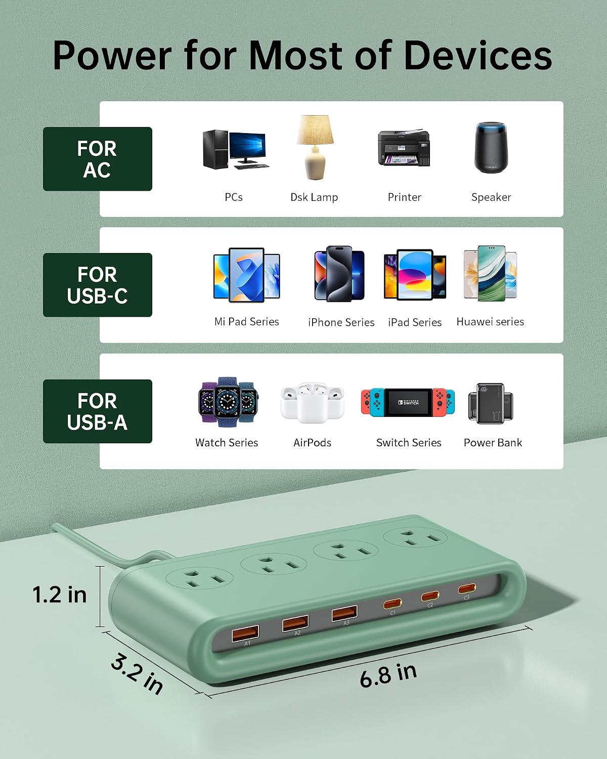 10-in-1 Power Strip with USB C Ports, 35W USB, 4 AC & 6 USB Ports