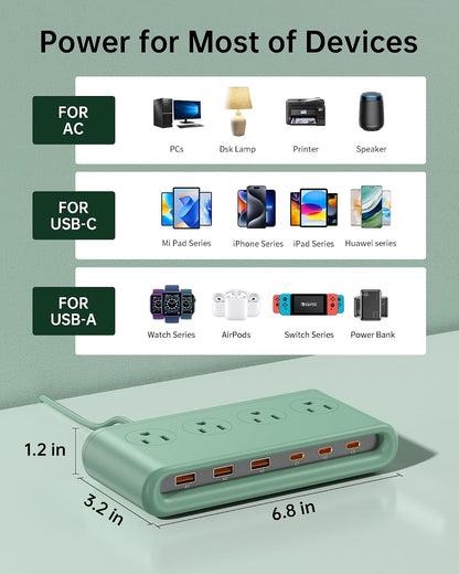 10-in-1 Power Strip with USB C Ports, 35W USB, 4 AC & 6 USB Ports