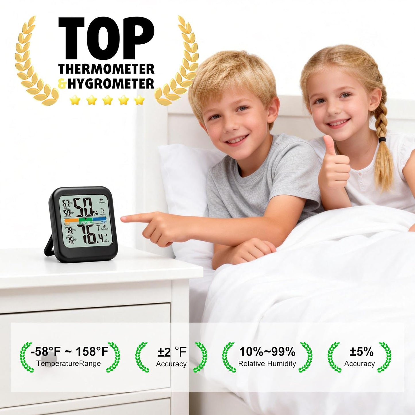 G.CATACC Digital Hygrometer Indoor Thermometer Humidity Meter Gauge, Room Thermometer Temperature and Humidity Monitor for House, Baby Nursery, Greenhouse, Reptile - Battery Included