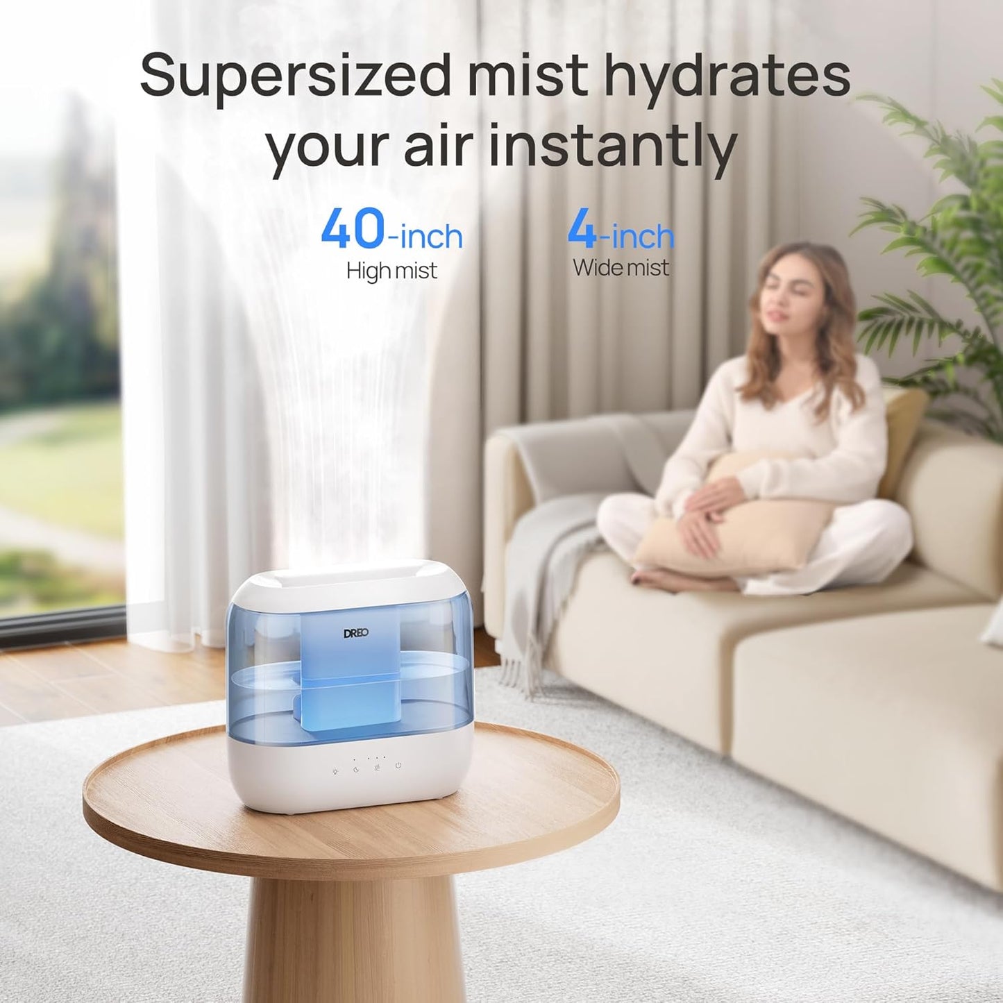 Dreo Humidifiers for Bedroom, 4L Top Fill for Large Room, 36H Runtime, 28 dB Quiet Supersized Cool Mist Air Humidifier for Baby Nursery, Plants, Indoor, Night Light, Easy to Clean & Fill, Black