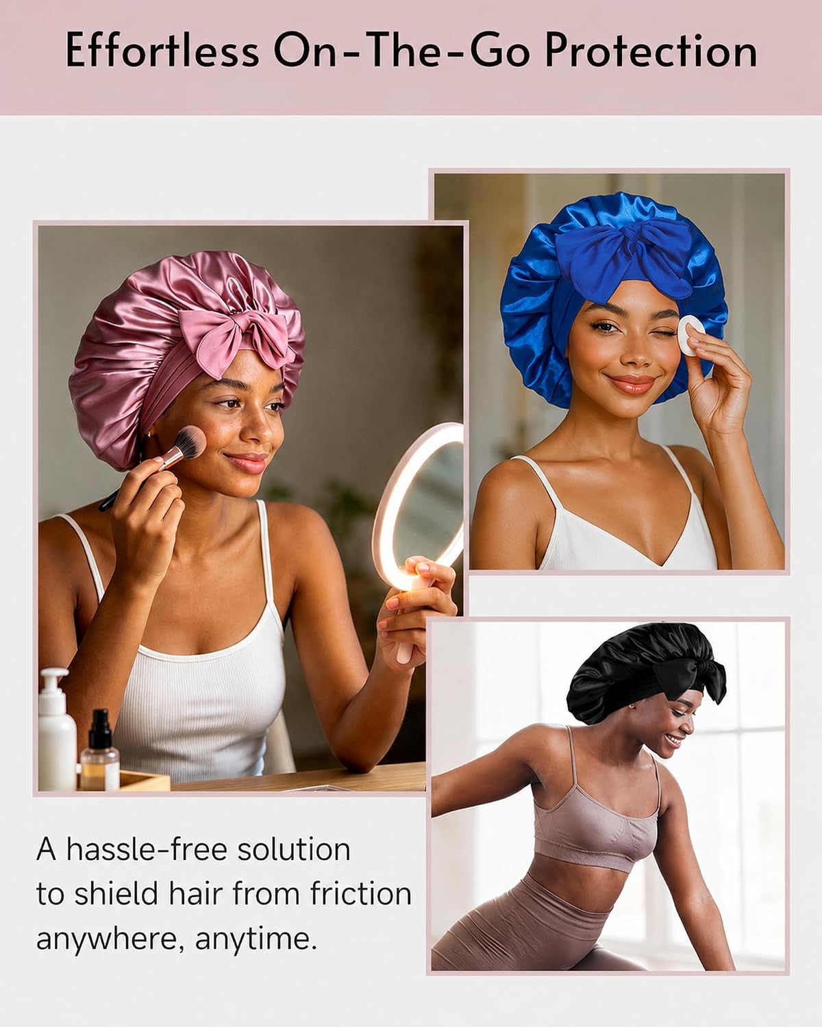 Yanideer 3 pcs Adjustable Satin Bonnets for Sleeping Double Layer Satin Lined Hair Bonnet with Tie Band for Women Curly Hair