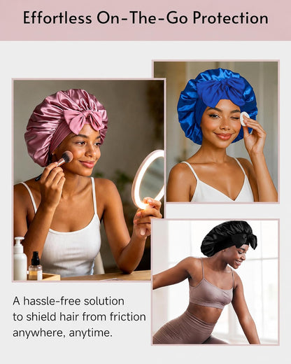 Yanideer 3 pcs Adjustable Satin Bonnets for Sleeping Double Layer Satin Lined Hair Bonnet with Tie Band for Women Curly Hair