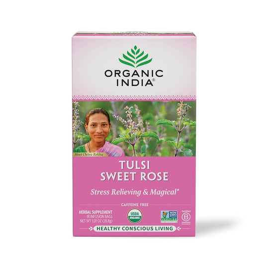 Organic India Tulsi Sweet Rose Herbal Tea - 18 Infusion Bags, 1 Pack