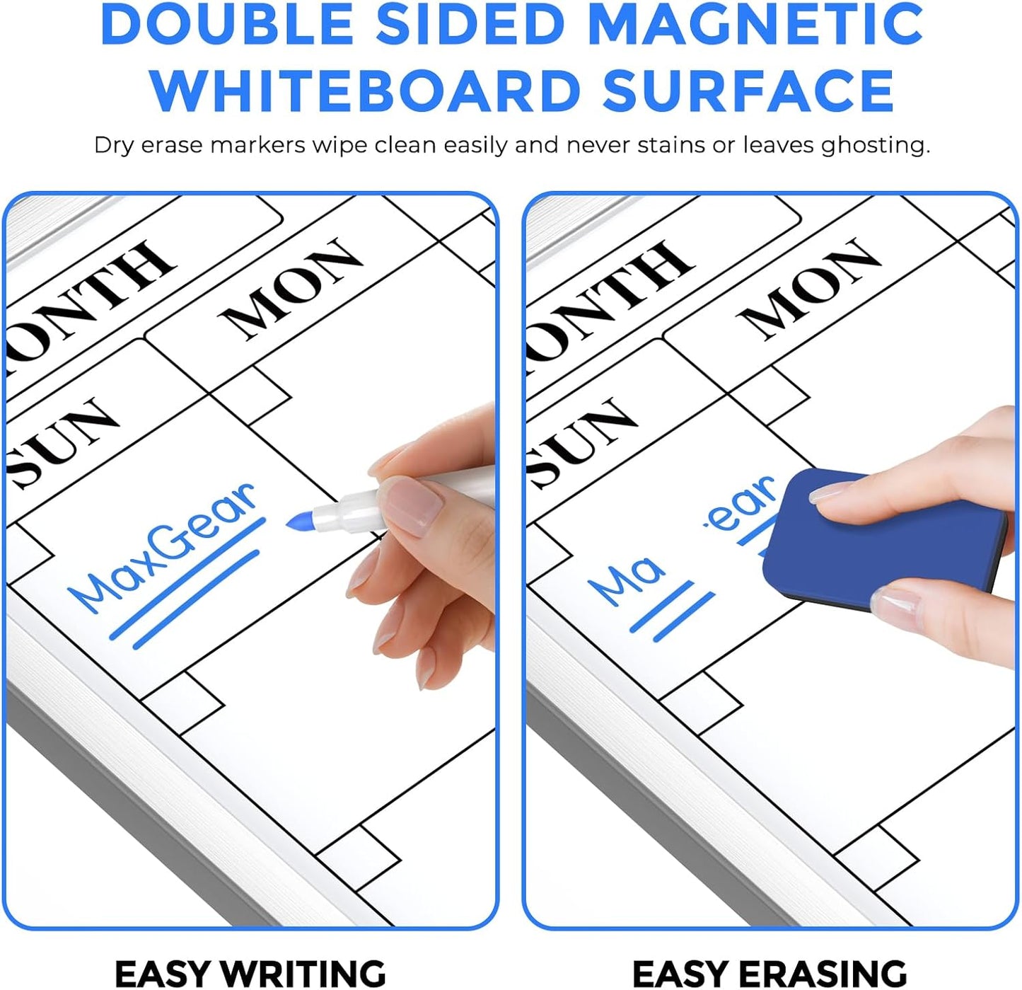 MaxGear Monthly Calendar Dry Erase Board for Wall, 16"x12", White Frame | Double-Sided, Hanging Small White Board, Portable Whiteboard for Planning, Drawing, Memo, to Do List, Home, Kitchen, Office