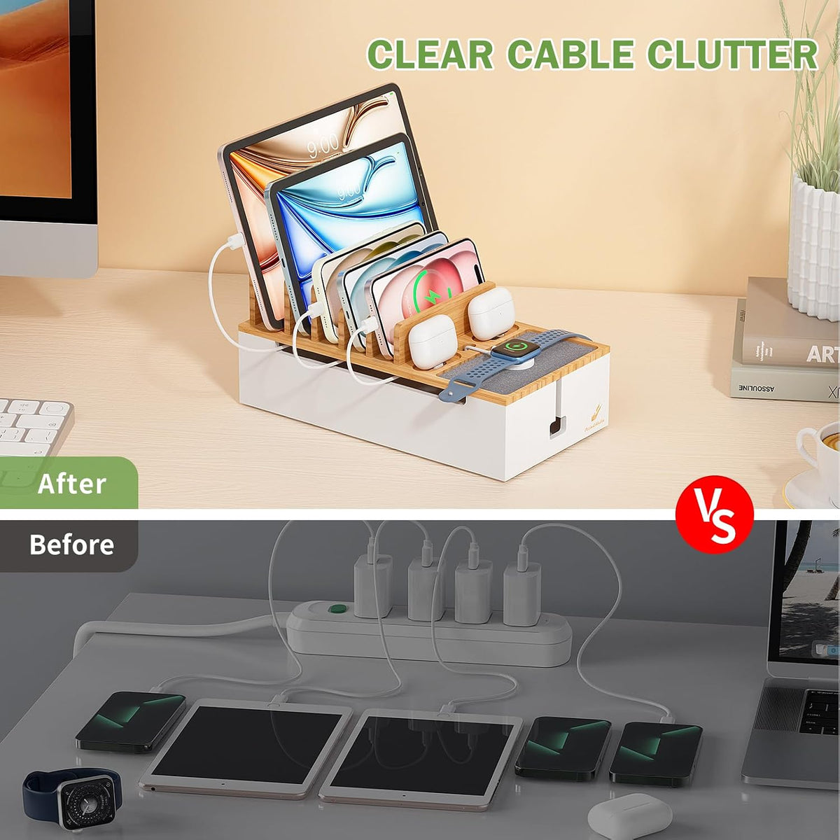 Pezin & Hulin Cell Phone Charging Station for Multi Devices-Natural Bamboo