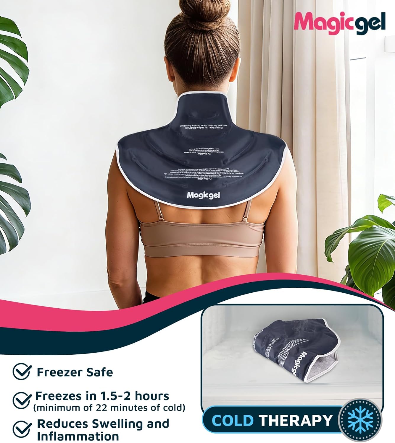 Magic Gel Ice Pack for Neck and Shoulders, Reusable Cervical Ice Pack Wrap for Neck Pain Relief, Flexible Gel Cold Pack for Shoulder Surgery Recovery, Rotator Cuff Injuries, Physical Therapy - Large