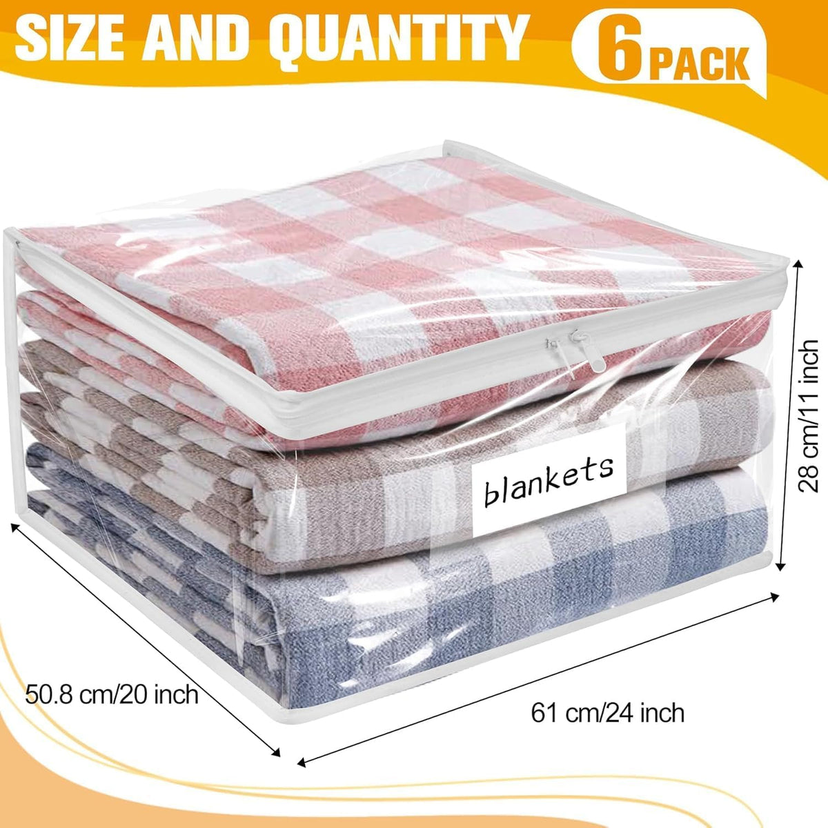 Plastic Storage Bags with Easy-Glide Zipper, Durable Clear Vinyl Zippered Storage Bags for Clothes Sweaters Comforters Blankets Sheets Bedding (15.7 x 13.8 x 3.9 Inch, Transparent White)