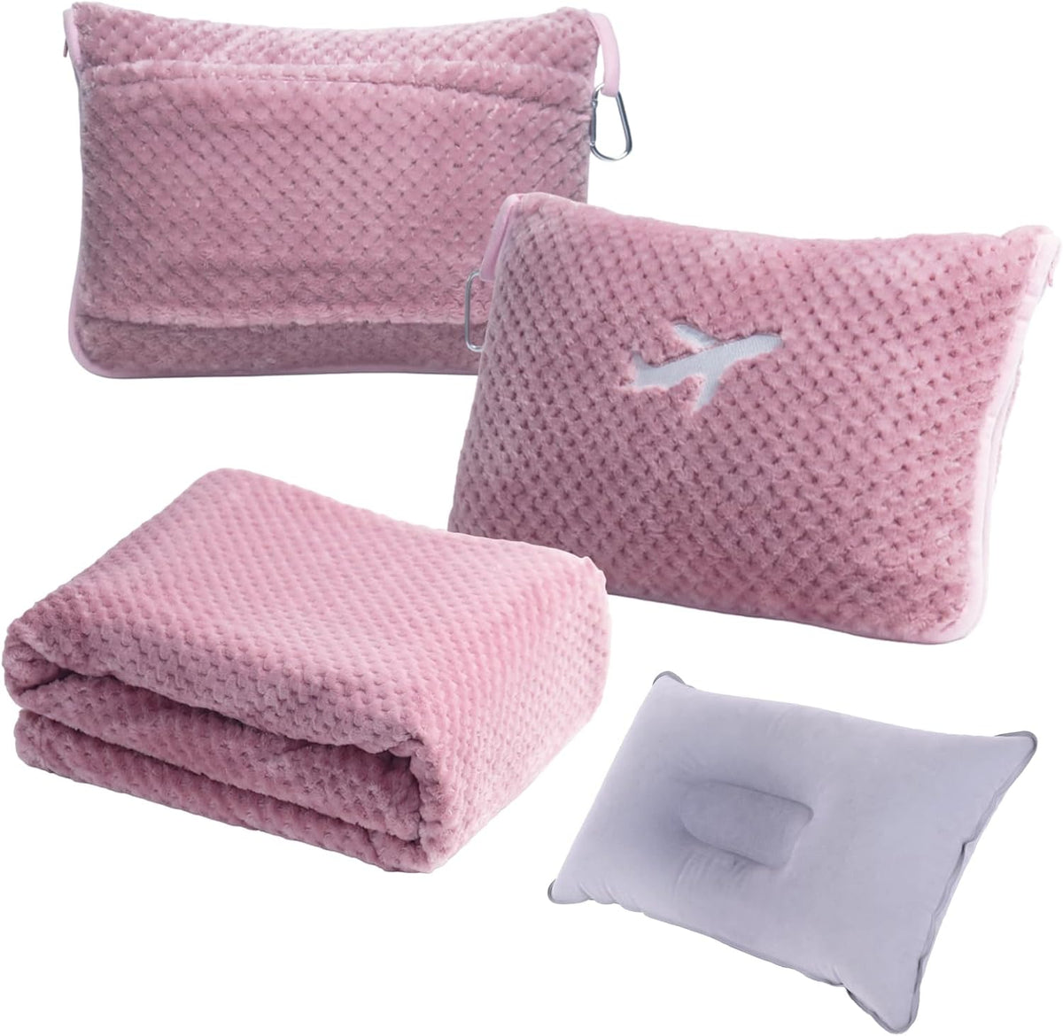 3 in 1 Travel Blanket Pillow Set - 350 GSM Thick Travel Blanket Airplane Compact with Bag, Soft Bag with a Pocket, Inflatable Travel Pillow for Camping & Car Trip(Mint Green)