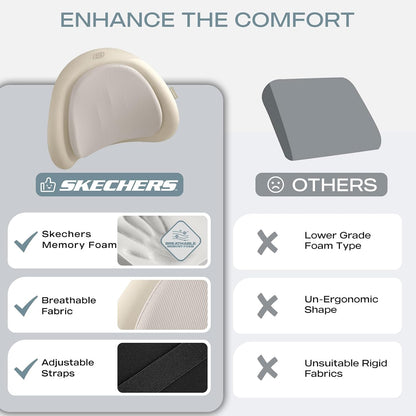 Skechers Lumbar Pillow Premium Memory Foam,Double-Layer-Office Chair Cushion for Tailbone Pain Relief,Butt Pillow for Office Chair,Car seat Cushion,Long Sitting Office Workers,and Car Drivers,Black