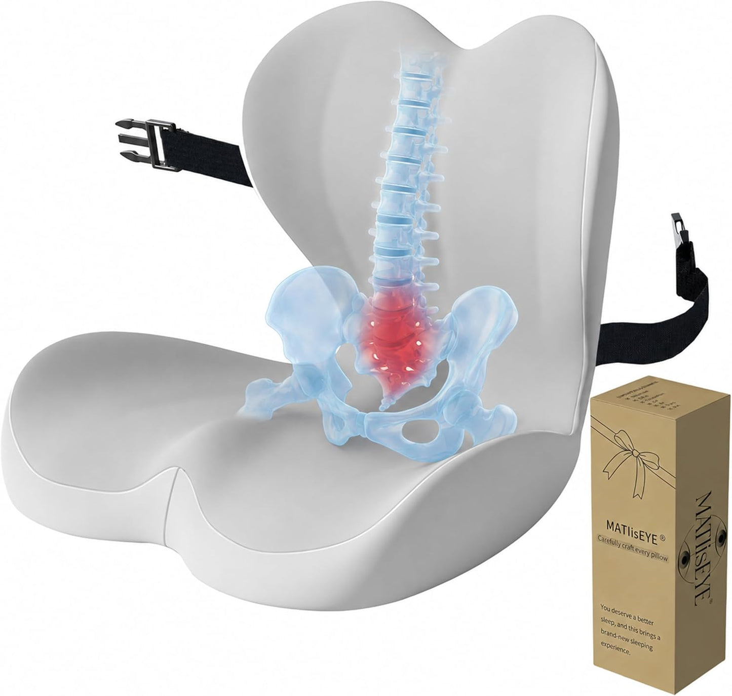 2026 Upgraded Orthopedic Memory Foam Seat Cushion with Adjustable Strap, Coccyx & Sciatica Pain Relief, Washable Non-Slip, Ergonomic Support for Office Chair, Car & Wheelchair (Dark Grey)