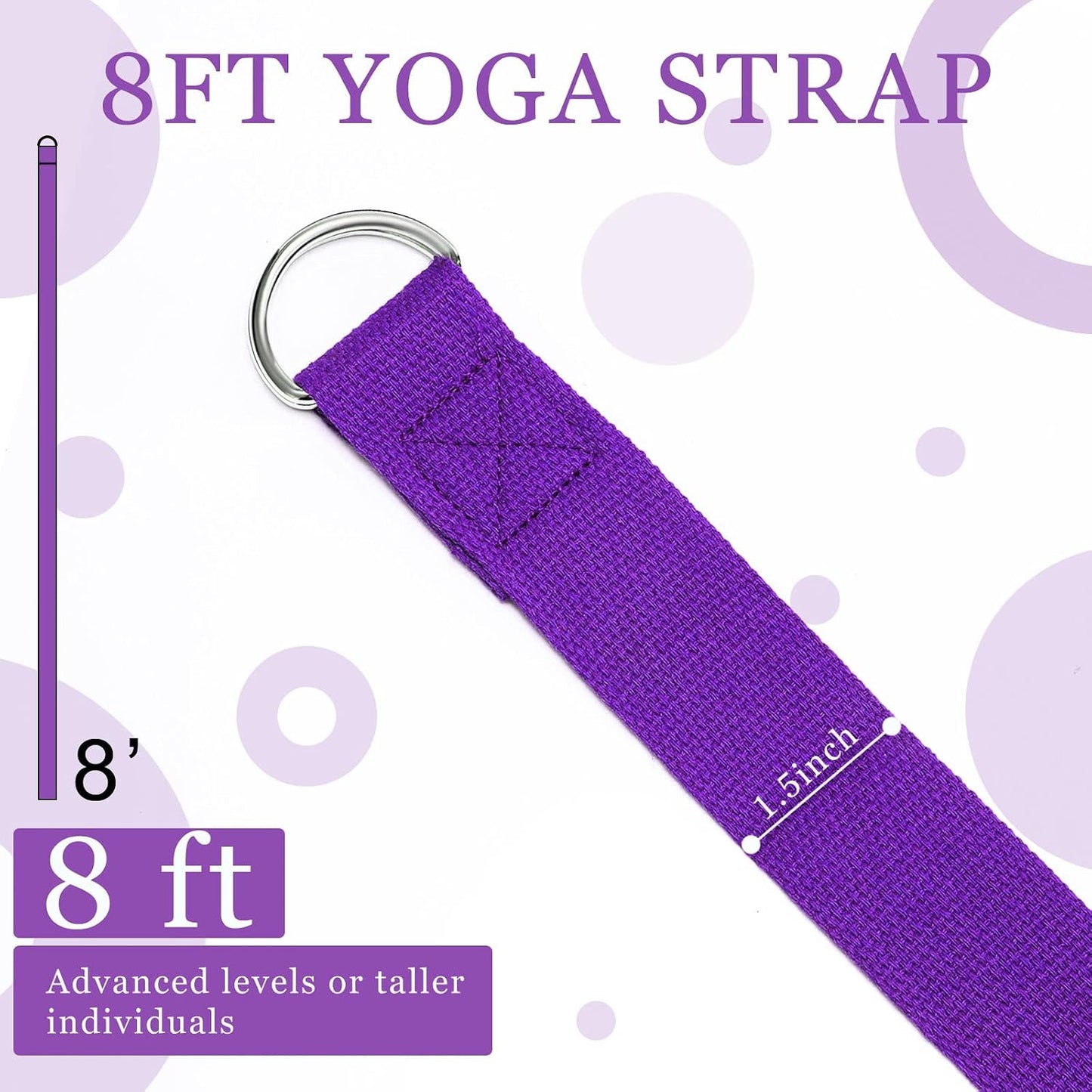 6 Pcs Yoga Straps for Stretching 8 Ft, Safe D Ring Buckle