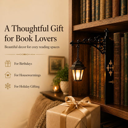Library Lantern-Decorative Bookshelf Lighting, Mini Bookshelf Lamp Slides Between Books, Warm Amber LED Bookshelf Lights for Book Nook, Shelf Decor Gift for Book Lovers(Reading Ghost)