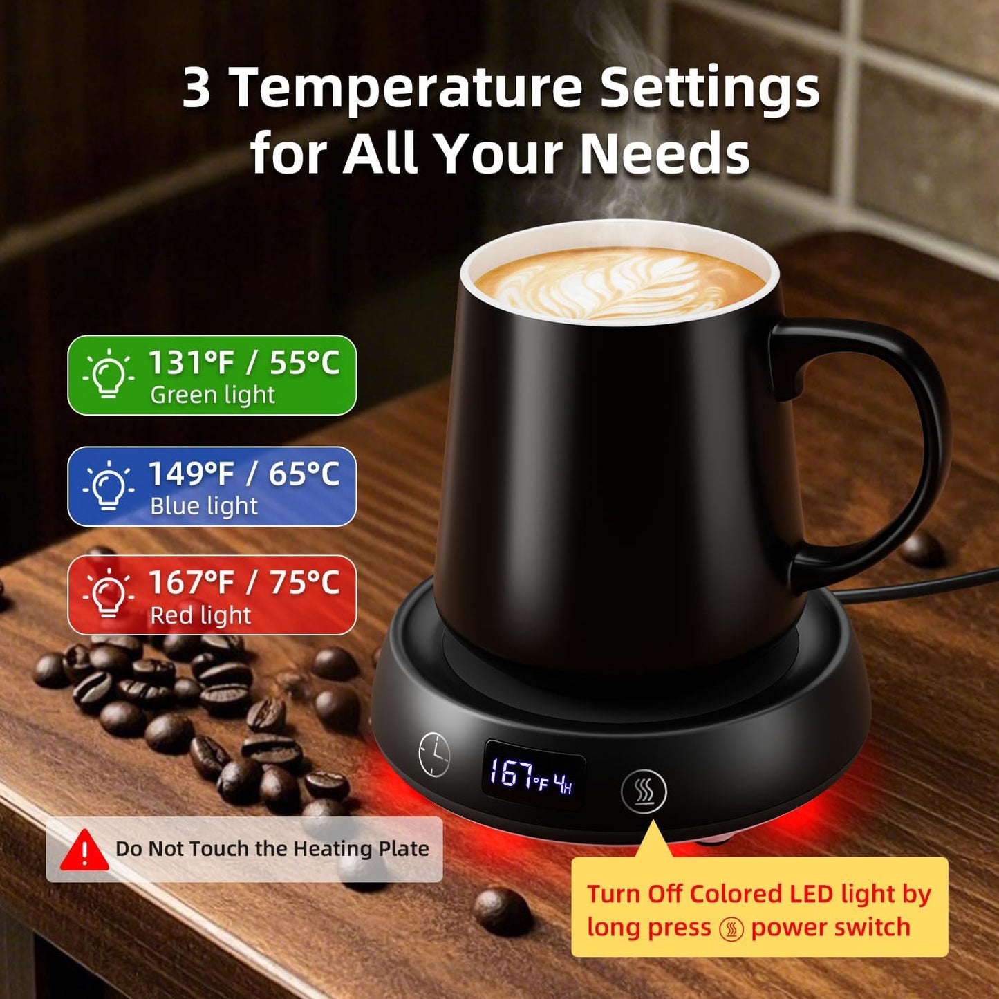 Coffee Mug Warmer Set, Smart Heated Electric Cup Warmer for Desk Office with 8H Auto Off, 1-9H Delay Startup & Shutoff Timer, 3 Temperature Control Coffee Tea Beverage Warmer, Ideal Gifts for Man
