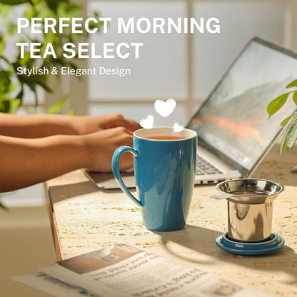 Sweese 15oz Porcelain Tea Mug with Infuser and Lid – Microwave Safe, Ergonomic Handle, Lead-Free Glaze, for Loose Leaf Tea