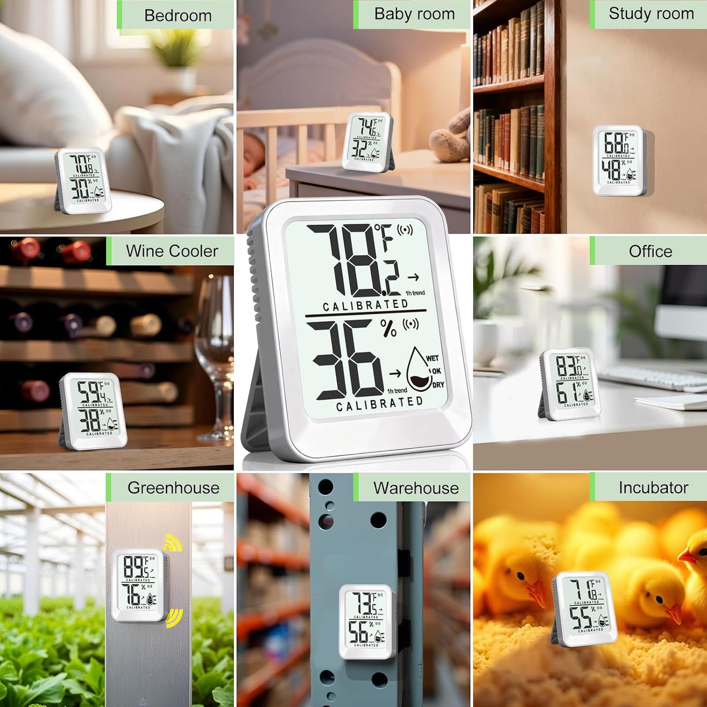 3 Pack Room Thermometer Indoor Hygrometer Digital Mini Humidity Meter Gauge with Temperature and Humidity Monitor Sensor for House, Pet, Plant, Incubator - Battery Included