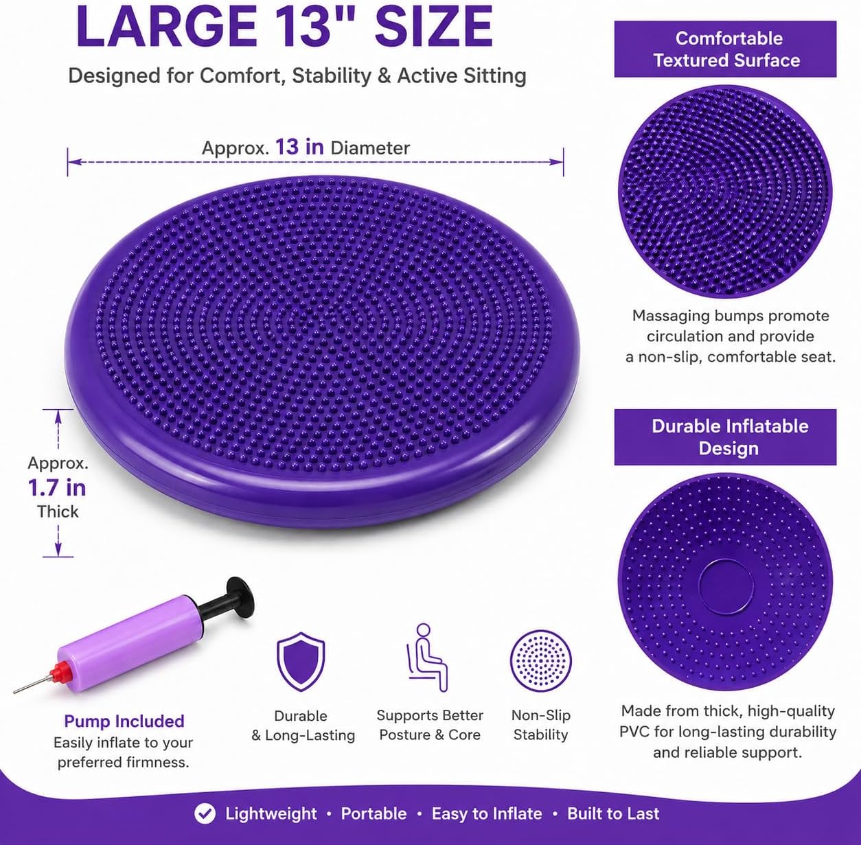 Hanstuten Wobble Seat Cushion & Core Balance Disc - Rubber Wiggle Seat for Active Sitting, Office Desk Chair, and Core Strength Training