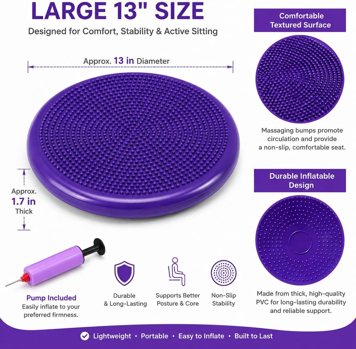 Hanstuten Wobble Seat Cushion Balance Disc - Rubber Wiggle Seat for Active Sitting, Office Desk Chair, and Core Strength Training