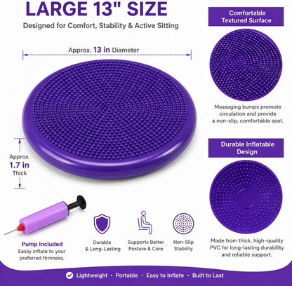 Hanstuten Wobble Seat Cushion Balance Disc - Rubber Wiggle Seat for Active Sitting, Office Desk Chair, and Core Strength Training