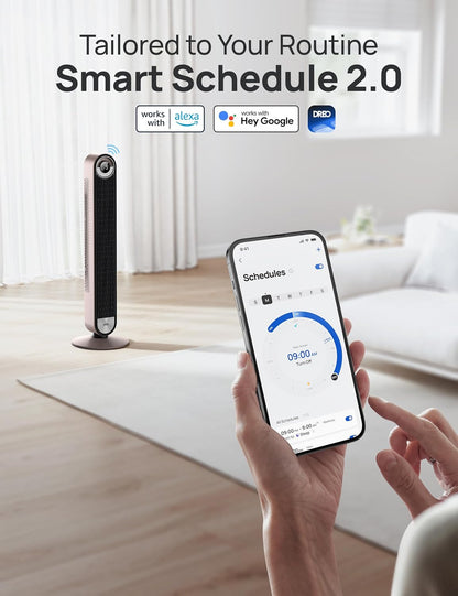 DREO Tower Fan for Bedroom, Upgraded DC 9 Speeds 20dB Ultra-Quiet Floor Fan, 90° Oscillating Fans with 28ft/s Velocity, 12H Timer, Standing Fan, Bladeless Fan Powerful for Home, Black
