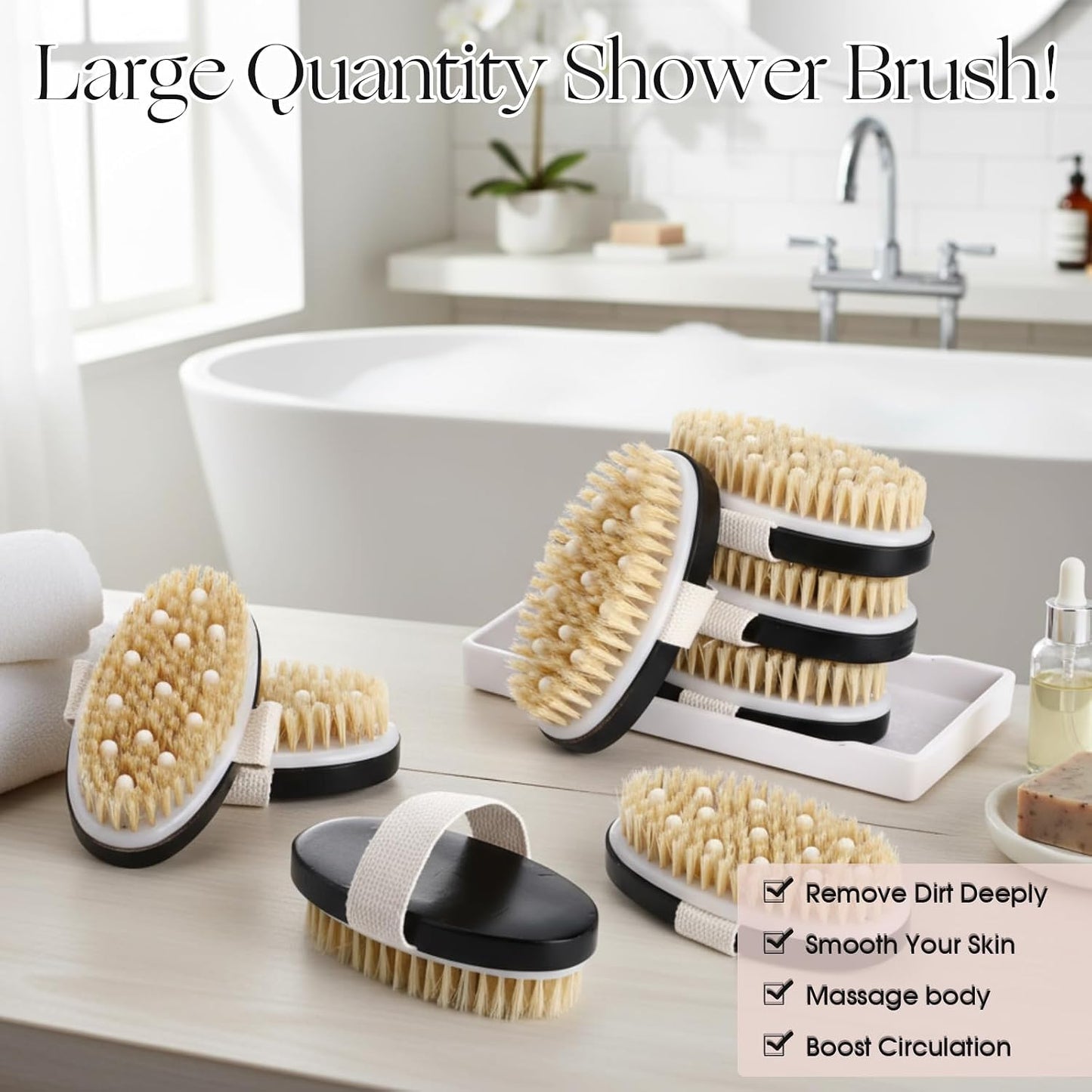 Gejoy 10 Pcs Dry Brushing Body Brush for Lymphatic Drainage Exfoliating Brush with Massage Nodule Dry Skin Body Scrubber Cellulite Shower Circulation Dead Exfoliator (4.92 x 2.56 Inches,Wood Color)