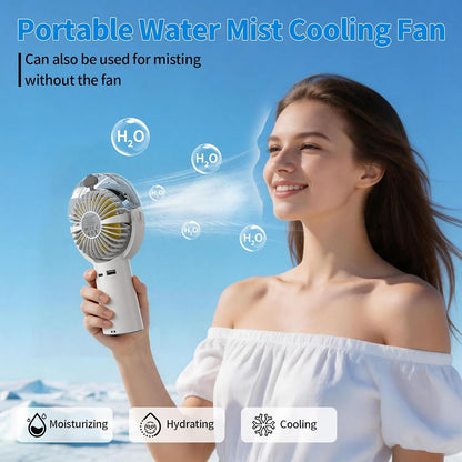 BQSS Handheld Misting Fan Portable for Travel Home Office Outdoor, White
