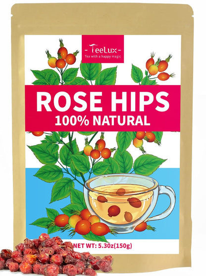 TeeLux Rosehip Tea Loose Leaf, Whole Dried Rose Hips Herbal Tea, 5.3oz