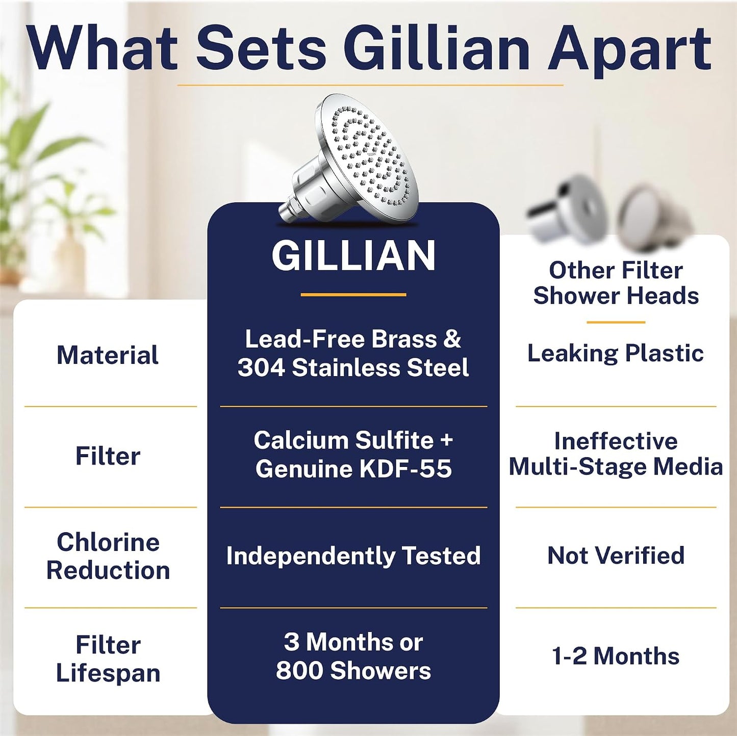 Gillian Metal Filtered Shower Head High Pressure, KDF-55 Removes Chlorine