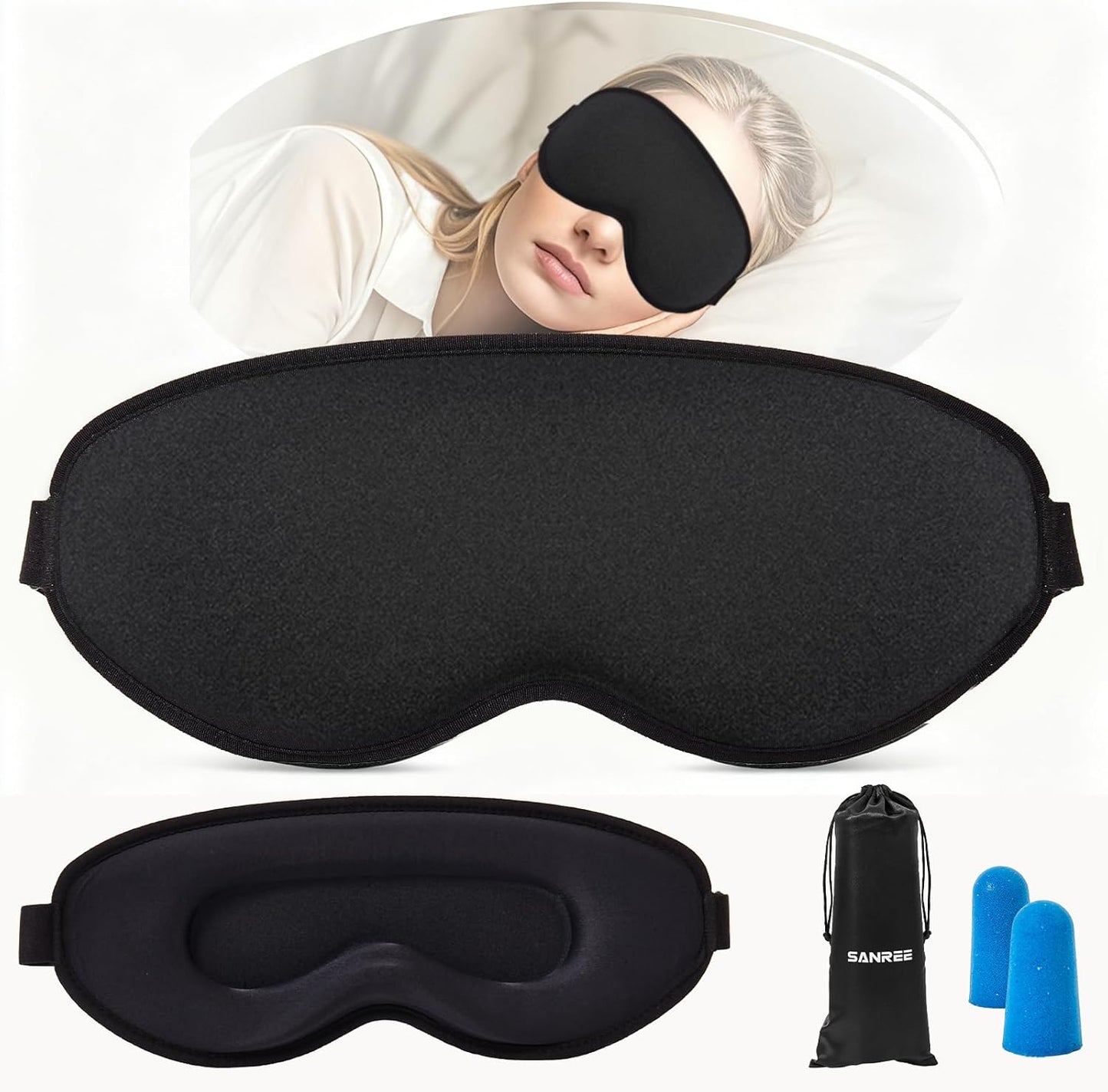 Sleep Mask for Side Sleeper Women Men,Blackout Eye Masks for Sleep,3D Contoured Sleeping Mask,Breathable Adjustable Eye Cover Blindfold with lash Extensions for Trave,Nap,Night Work,Black