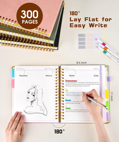 Hardcover Spiral Notebook journal with Removable Dividers Tabs, 300 Pages Leather 5 Subject Notebook College Ruled, 8"x10" Large B5 Notebooks for Work School Note taking, Lined Journal for Women,Black