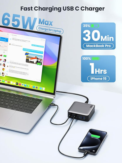 USB C Charger 200W USB C Charger Block,Upgraded GaN III 8-Port Fast Charging Station Hub,PD 65W Laptop Charging Adapter Compatible with MacBook Pro/Air,DELL,Steam Deck,iPhone 16/15/14,Galaxy S23/22