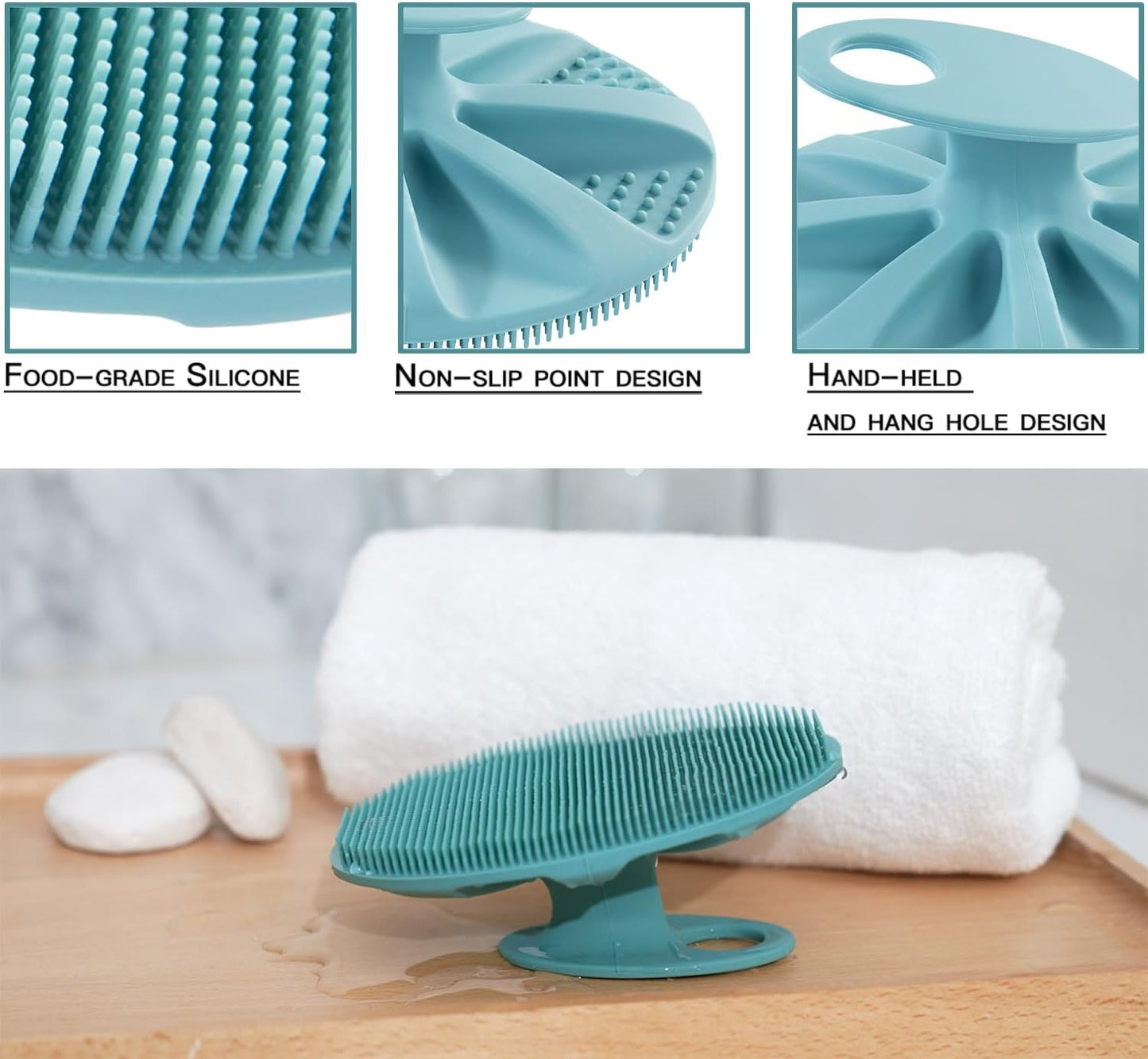 INNERNEED Soft Silicone Body Cleansing Brush Shower Scrubber, Gentle Exfoliating and Massage for All Kinds of Skin (Dark Green)