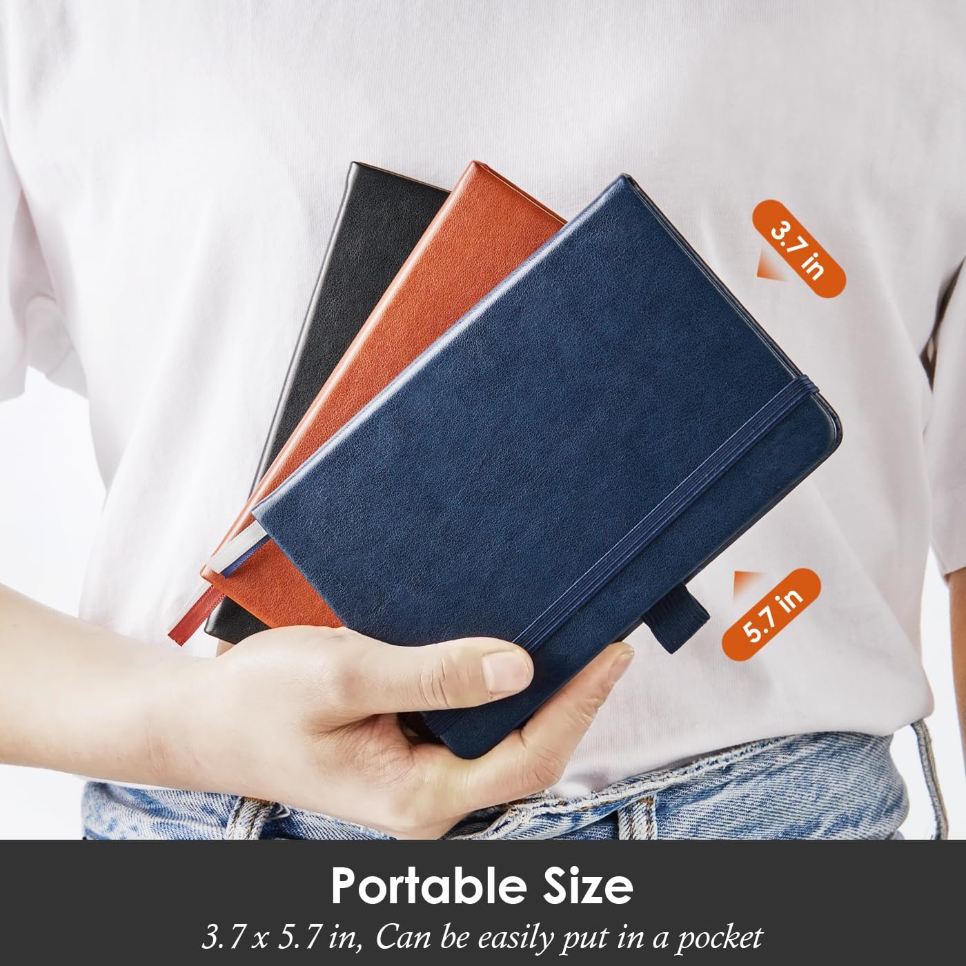 NIRMIRO (3 Pack) Pocket Notebook Small Journal with Pen, 3.7" x 5.7", A6 Mini Notebook for Women Men Work Writing, Hardcover Small Pocket Notepad with 100Gsm Premium Thick Lined Paper, Black Leather