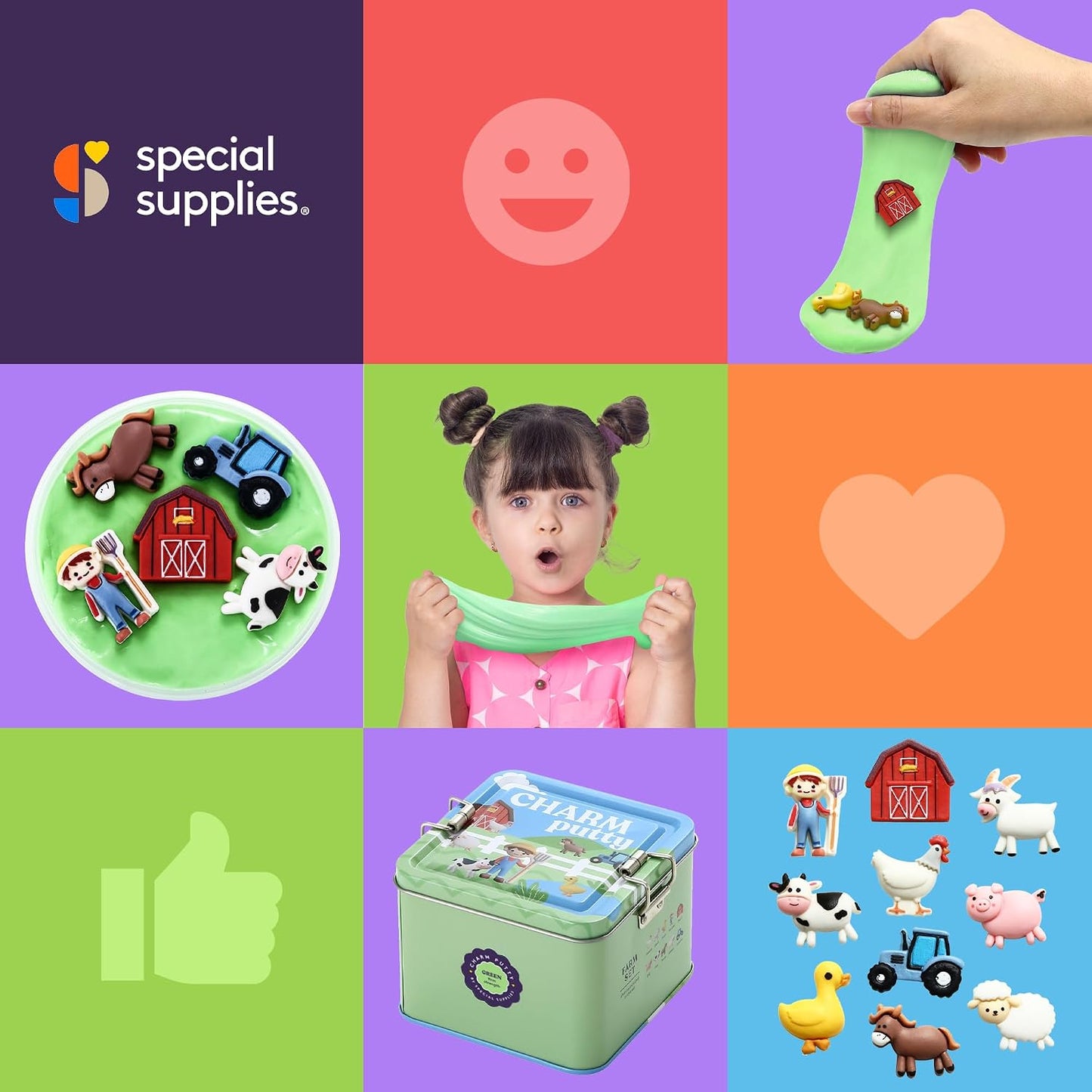 Special Supplies Sensory Therapy Putty for Kids and Adults with Cute Charms, Resistive Hand Exercise Stress Relief Therapy Putty (Farm)