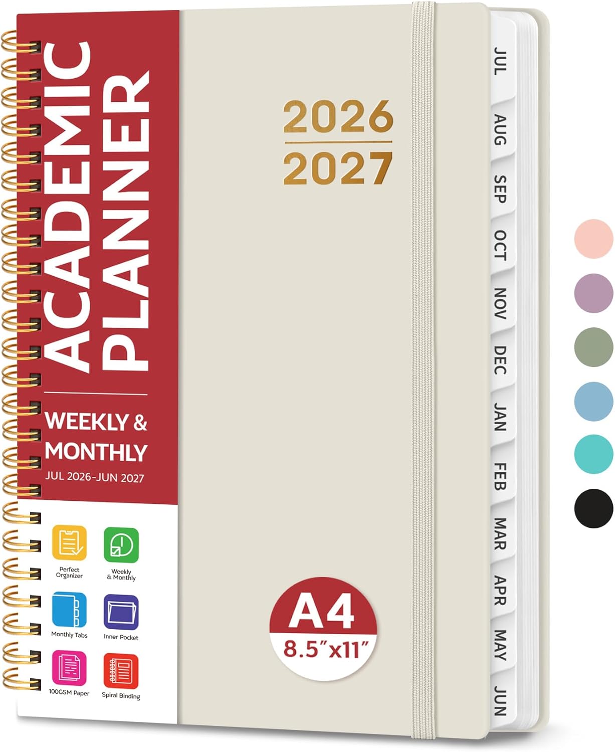 Planner 2026-2027 for Women & Men, Academic Monthly and Weekly Calendar Planner, Jul 2026 - Jun 2027, A5 (6.3" x 8.5"), Teacher Student Planning Book with Tabs, Ideal for Office School Supplies - Pink