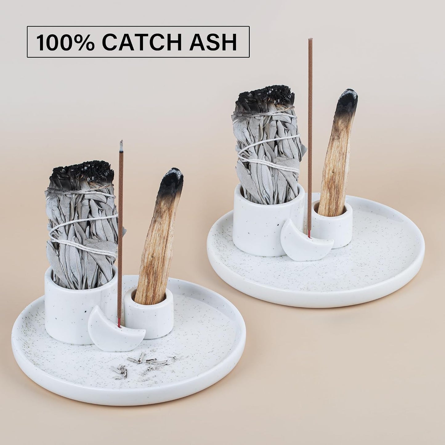 ZenBless Multifunction Incense and Candle Holder for Burning Sage, Palo Santo, Incense Sticks - 5.9" Ceramic Ash Catcher Tray for Meditation Room Home Decor Spritual Gifts (Gold)