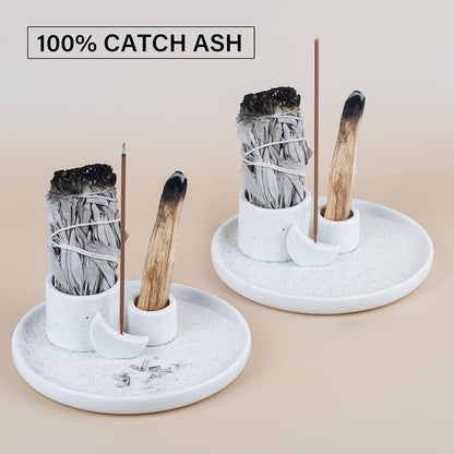 ZenBless Multifunction Incense and Candle Holder for Burning Sage, Palo Santo, Incense Sticks - 5.9" Ceramic Ash Catcher Tray for Meditation Room Home Decor Spritual Gifts (Gold)