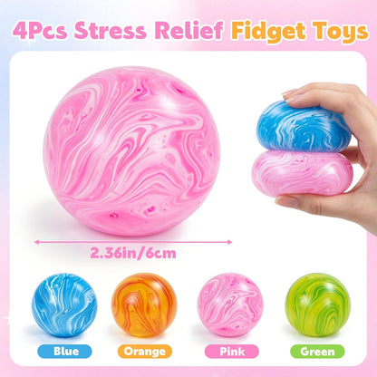 4 Pack Fidget Toys, Squishy Cube, Cube Squishy for Anxiety & Stress Relief for Adults, Slow Rise Sensory Stress Balls, Classroom Prizes