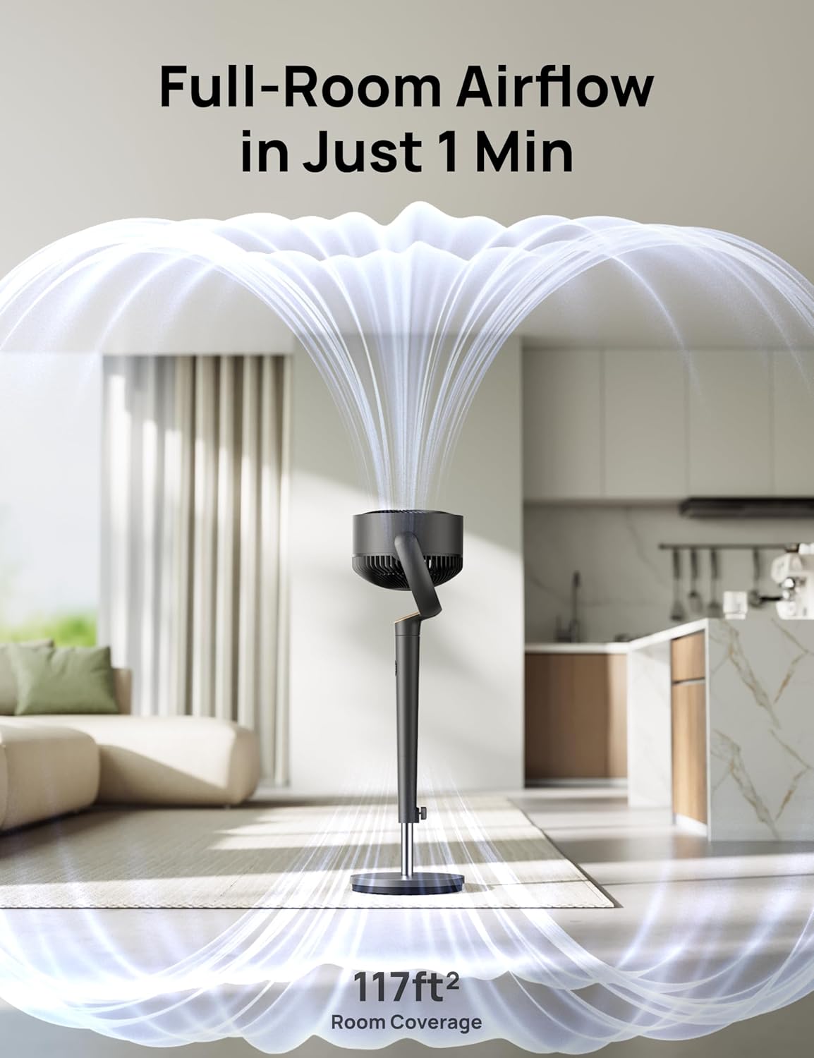 DREO Fan for Bedroom, 120° Oscillating Standing Fan, Quiet Floor Fan with DC Motor, Pedestal Fan for Room, 9 Speeds, 4 modes, 20dB, 120° Manual Vertical, 37-42" Adjustable Height, 9H Timer, Dark Gray