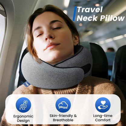 Travel Pillow Neck Pillow for Airplane Travel Essentials - Memory Foam Travel Neck Pillow, Stops Head Bobbing With Eye Mask & Earplugs, Portable Carry Bag for Long Flights| Airplane Accessories Black