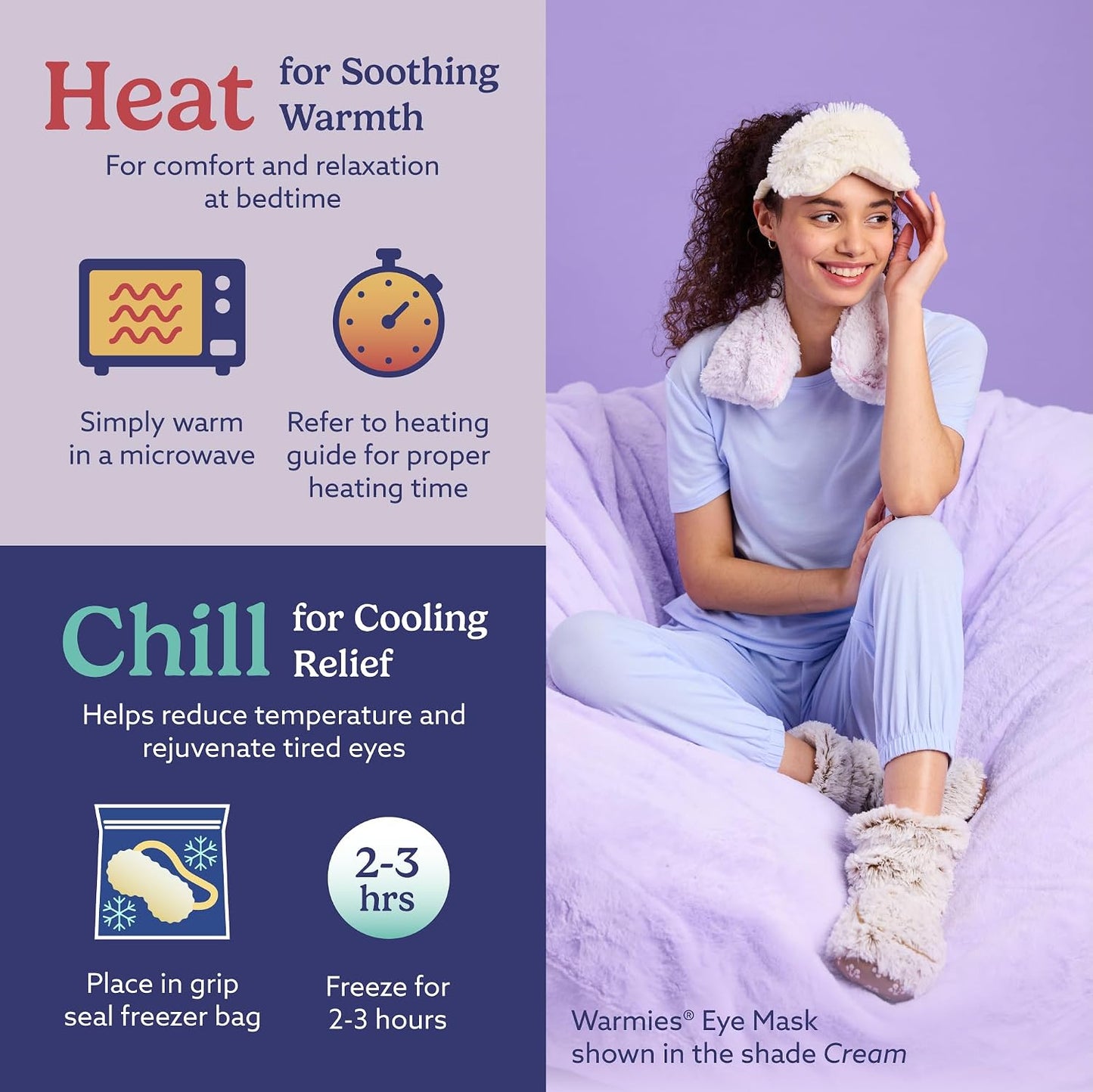 warmies Microwavable Eye Mask for Warmth & Comfort - Heat & Cooling Eye Compress for Dryness Relief - Weighted & Heated Lavender Sleep Mask for Calming Relaxation - Curly Sage