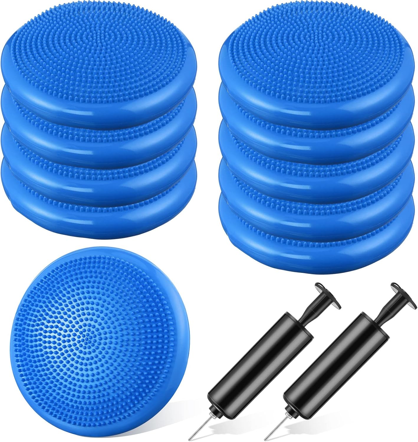 Leitee 10 Pcs Wobble Cushion Inflated Wiggle Seats 13.4'' Balance Disc with Air Pump Sensory Flexible Seat Balance Pad for Focus Sensory Training Core Stability Physical Exercise Home Office