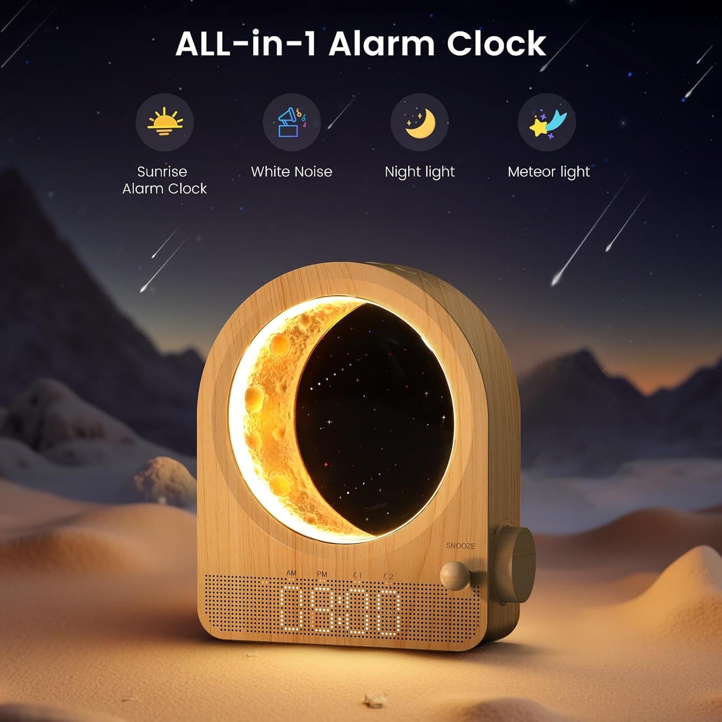 Sunrise Alarm Clock, White Noise Machine, Wood Grain