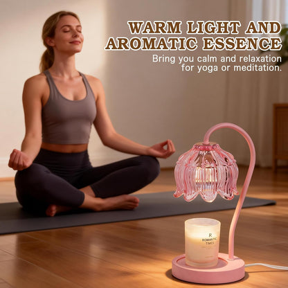 Funistree Flower Candle Warmer Lamp with Timer, Dimmable Candle Lamp Warmer, Christmas Birthday Gifts for Women Mom Her, Housewarming Home Decor, Lotus Wax Warmer for Yankee Candles - Lily Amber