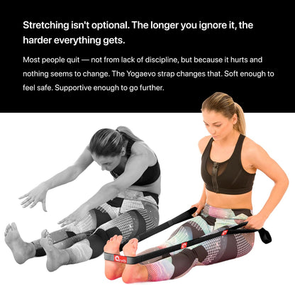 YogaEVO Stretching Strap with Loops for Physical Therapy — Yoga Strap & Resistance Band in One — Flexibility & Back Recovery — HD Video Routines Included