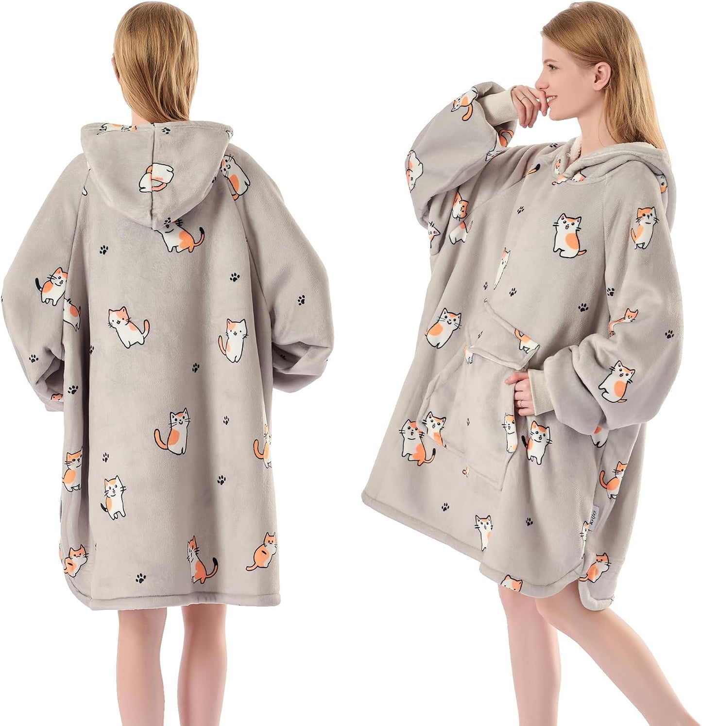 Krifey Wearable Blanket Hoodie, Oversized Sherpa Hooded Blanket for Adults | Soft sherpa fleece with sleeves and pocket; oversized fit for lounging, WFH, camping, Christmas and white elephant gifts.