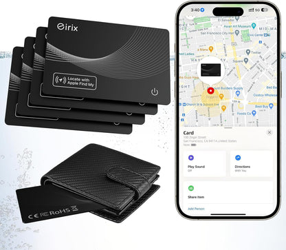Smart Wallet Tracker Card - Item Finder for Luggage, Keys & Passport 、Compatible with Apple Find My、Slim, Rechargeable & IP68 Waterproof (4 Black)